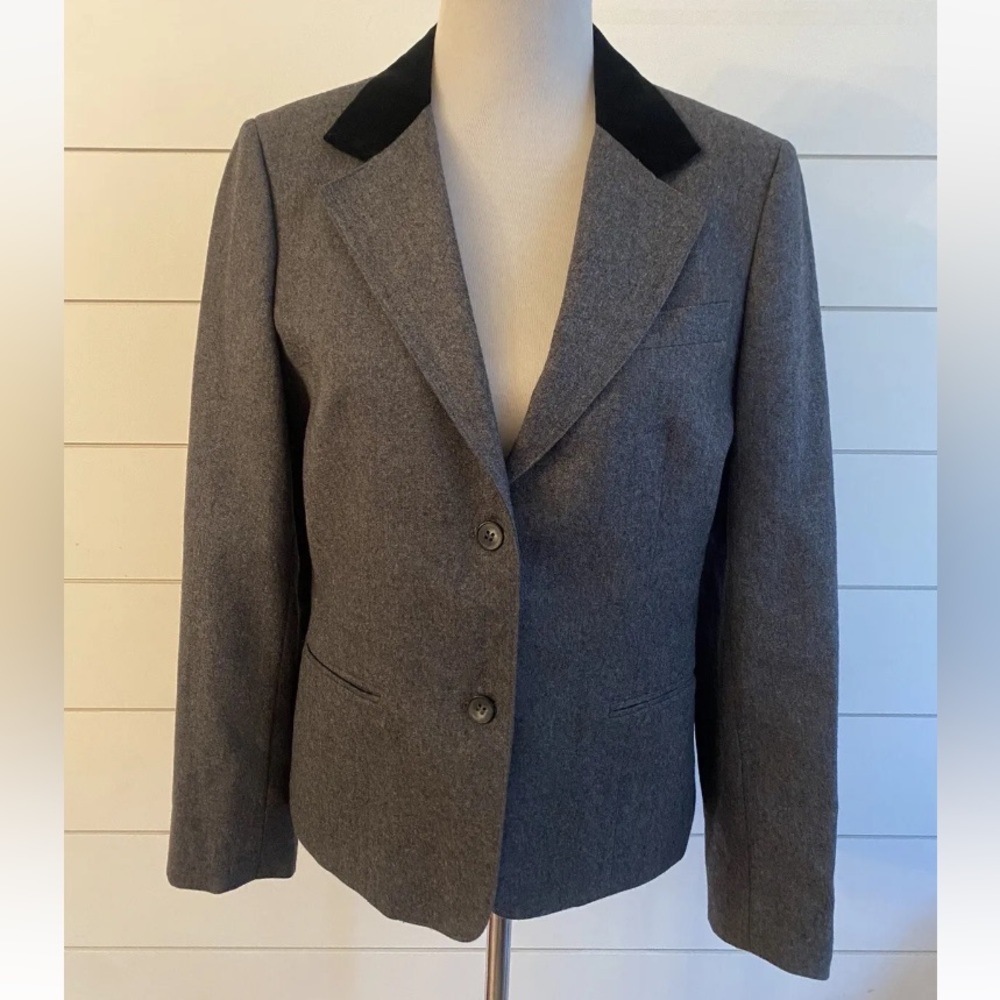JONES NEW YORK Women's Gray Wool Blazer Jacket Velvet Collar Size 10